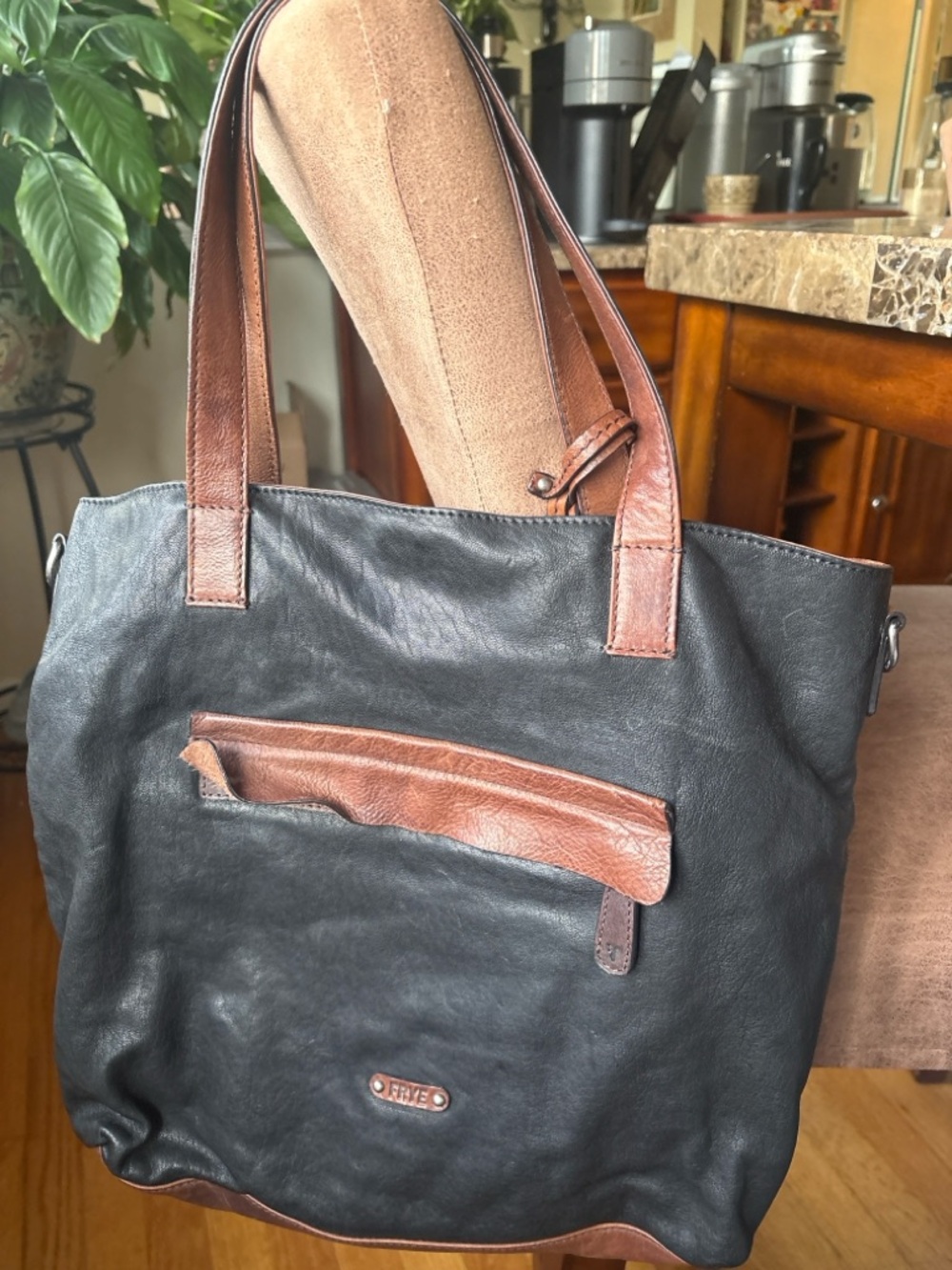Frye Melissa Leather Tote Black Brown Crossbody Shoulder Bag Large Distressed